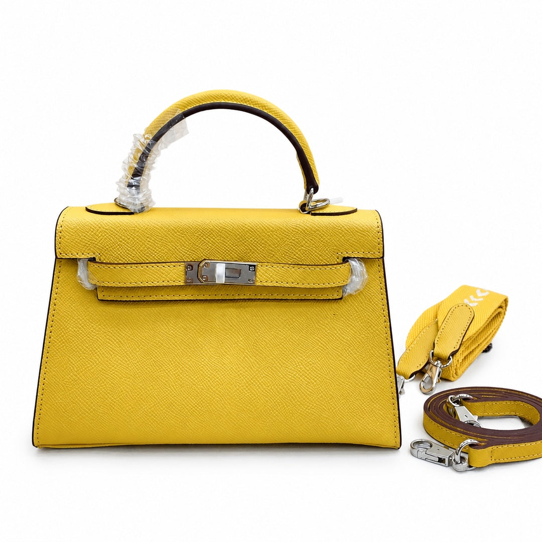 Mini Kelly II Sellier 19cm & 22cm Jaune Ambre Epsom Leather Palladium Hardware Women Mini Handbag