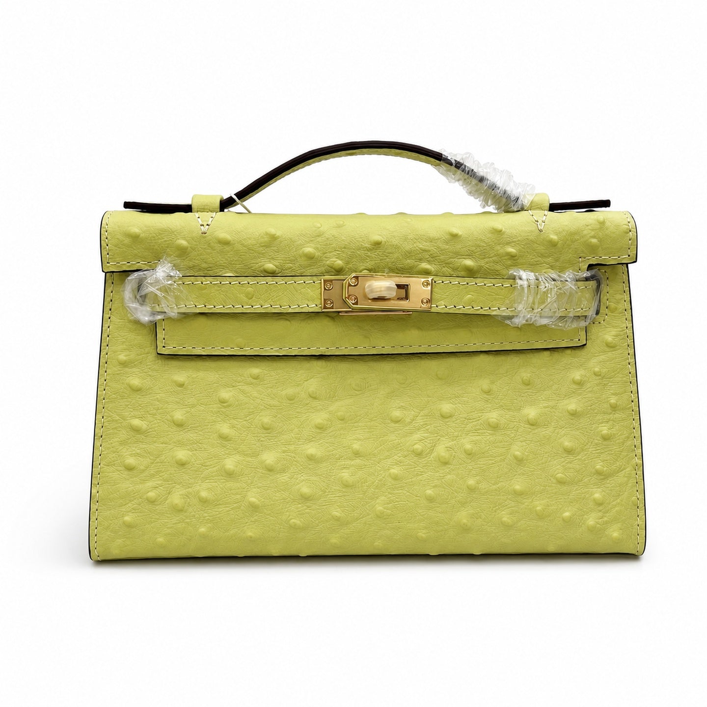 Mini Kelly II Sellier 19cm & 22cm Jaune Citron Ostrich Leather Gold Hardware Women Mini Handbag