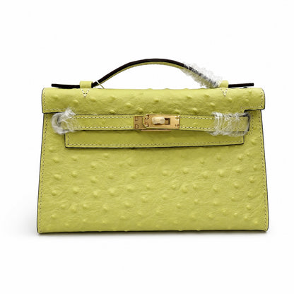 Mini Kelly II Sellier 19cm & 22cm Jaune Citron Ostrich Leather Gold Hardware Women Mini Handbag