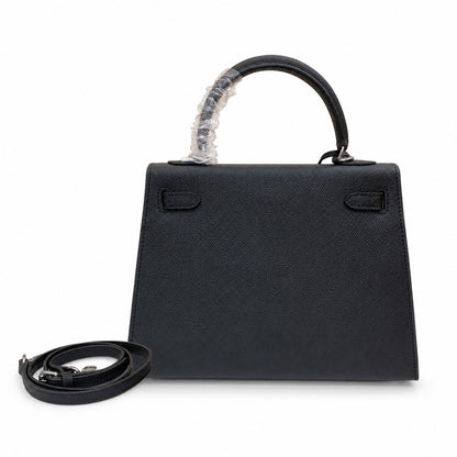 Kelly Sellier 25cm & 28cm Noir Epsom Leather Palladium Hardware Women Luxury Handbag