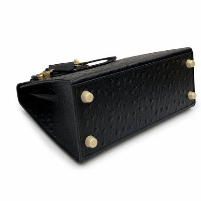 Kelly Sellier 25cm Noir Black Ostrich Gold Hardware Designer Shoulder Tote