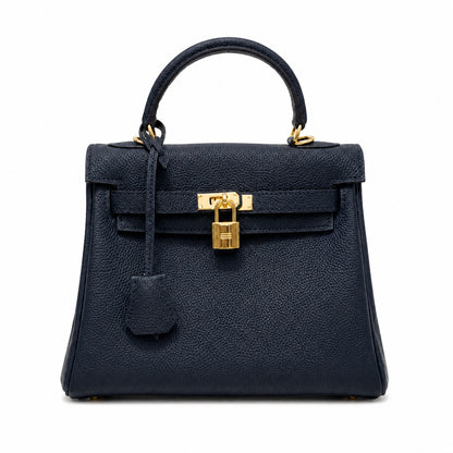 Kelly Sellier 20cm & 25cm & 28cm Bleu Nuit Togo Leather Gold Hardware Women Handbag