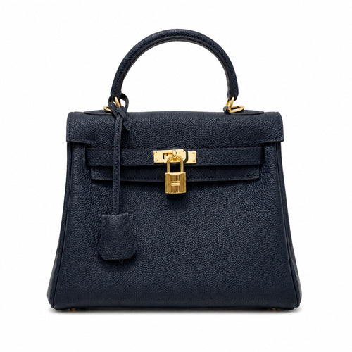 Kelly Sellier 20cm & 25cm & 28cm Bleu Nuit Togo Leather Gold Hardware Women Handbag