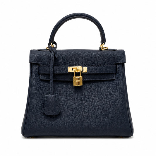 Kelly Sellier 20cm & 25cm & 28cm Bleu Nuit Togo Leather Gold Hardware Women Handbag