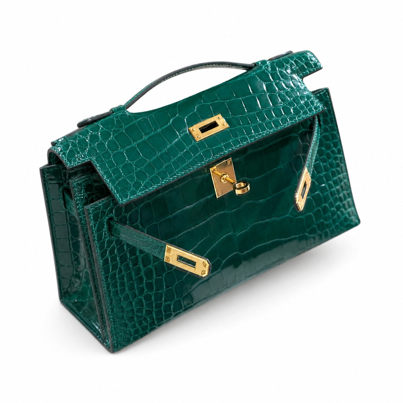Kelly Pochette Vert Emeraude Shiny Niloticus Crocodile Leather Gold Hardware Women Clutch Bag