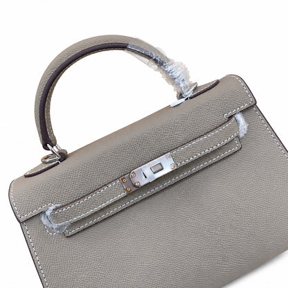 Mini Kelly II Sellier 19cm & 22cm Gris Asphalte Epsom Leather Palladium Hardware Women Mini Handbag