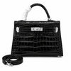 Kelly Sellier 19cm Noir Shiny Crocodile Leather Gold Hardware & Palladium Hardware Women Handbag