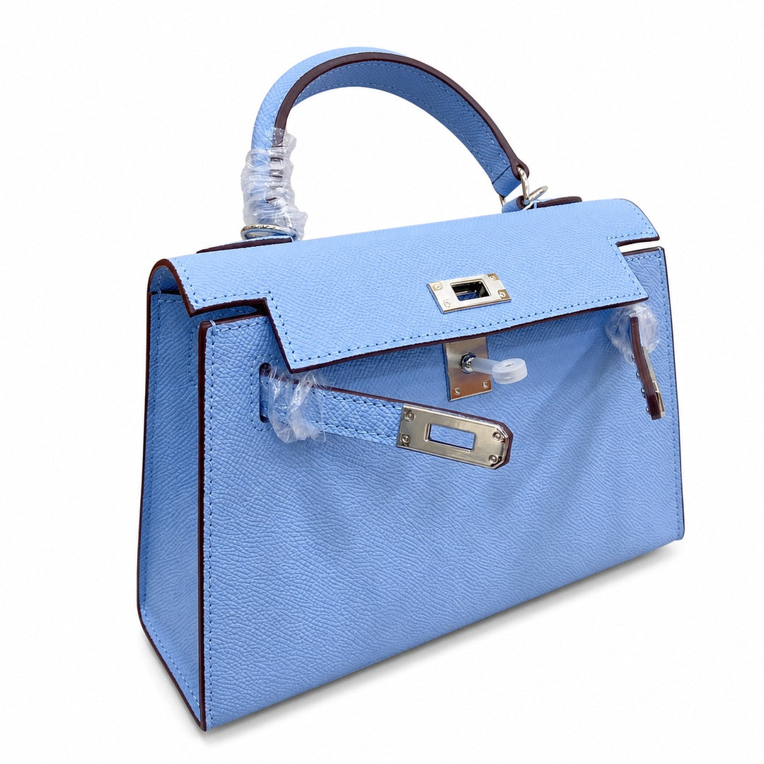 Mini Kelly II Sellier 19cm & 22cm Bleu Brume Epsom Leather Palladium Hardware Women Mini Handbag