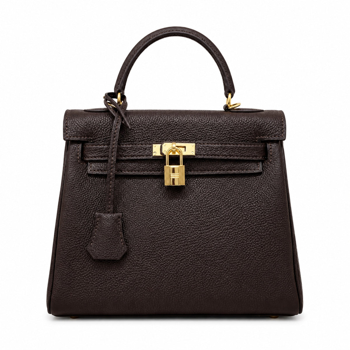 Kelly Sellier 20cm & 25cm & 28cm Marron Foncé Togo Leather Gold Hardware Women Handbag