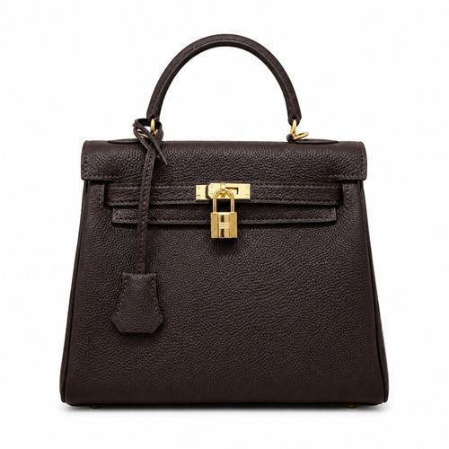 Kelly Sellier 20cm & 25cm & 28cm Marron Foncé Togo Leather Gold Hardware Women Handbag