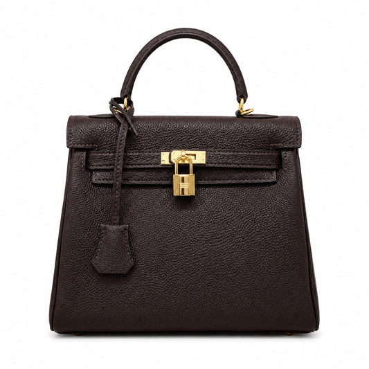 Kelly Sellier 20cm & 25cm & 28cm Marron Foncé Togo Leather Gold Hardware Women Handbag