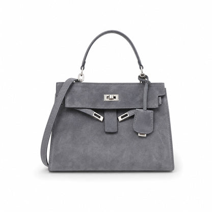 Kelly Sellier 22cm Gris Asphalte Suede Leather Palladium Hardware Women Handbag