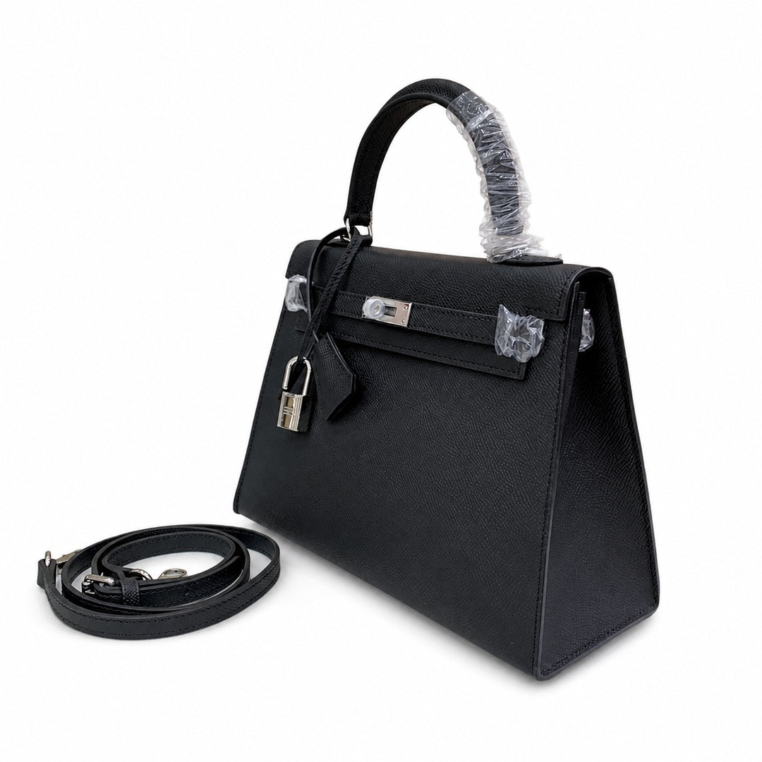 Kelly Sellier 25cm & 28cm Noir Epsom Leather Palladium Hardware Women Luxury Handbag