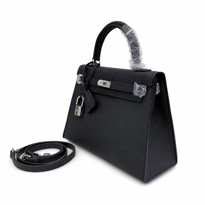 Kelly Sellier 25cm & 28cm Noir Epsom Leather Palladium Hardware Women Luxury Handbag
