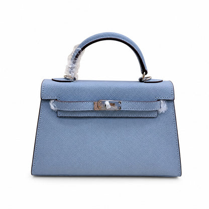 Mini Kelly II Sellier 19cm & 22cm Bleu Lin Epsom Leather Palladium Hardware Women Mini Handbag