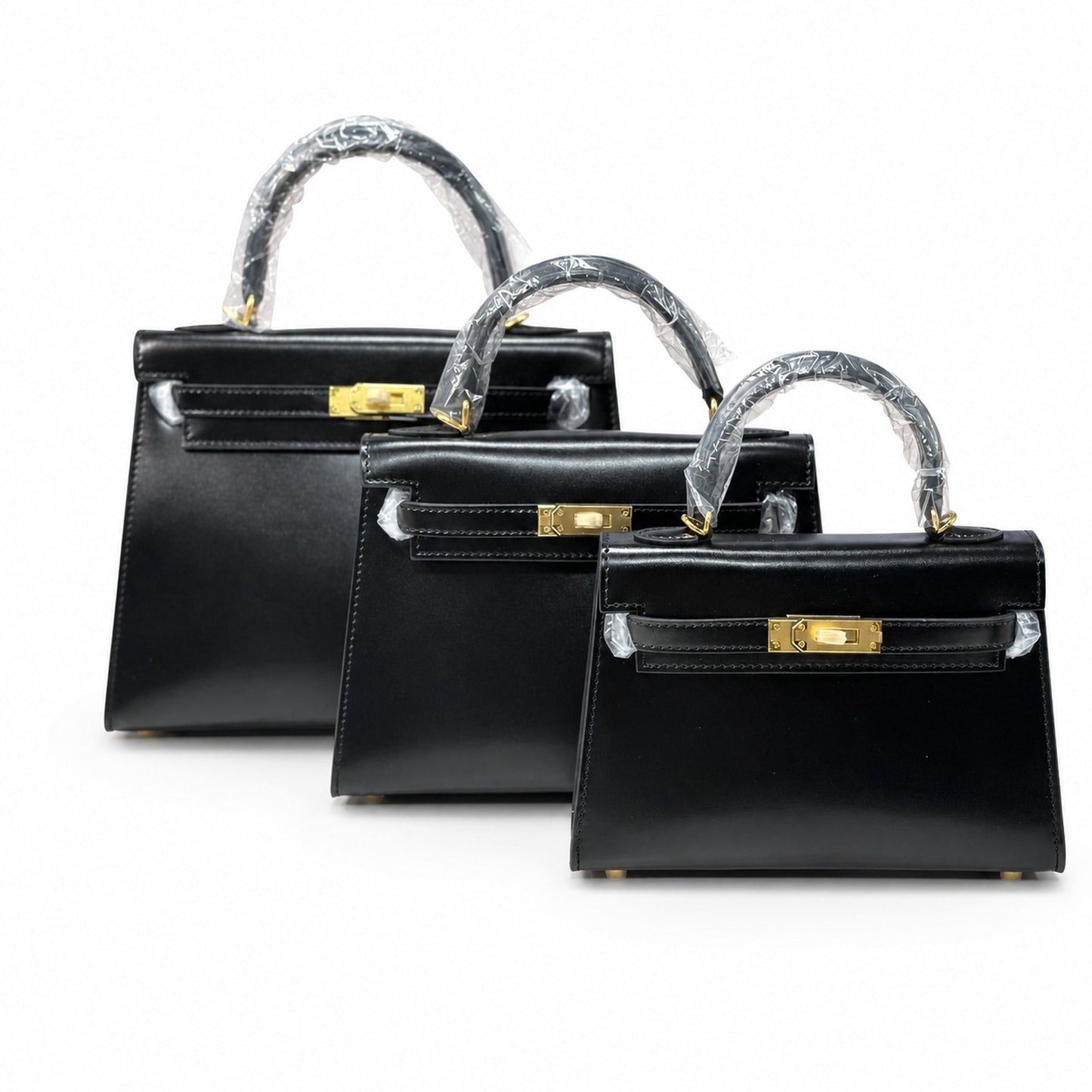 Kelly Sellier 19cm & 22cm & 25cm Noir Box Calf Leather Gold Hardware & Palladium Hardware Women Handbag