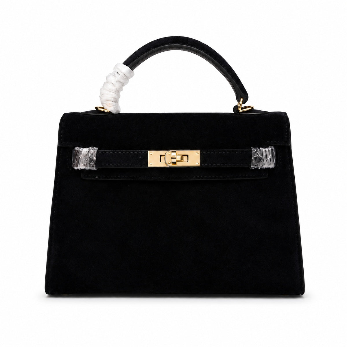 Kelly Sellier 22cm Noir Suede Leather Gold Hardware Women Mini Handbag