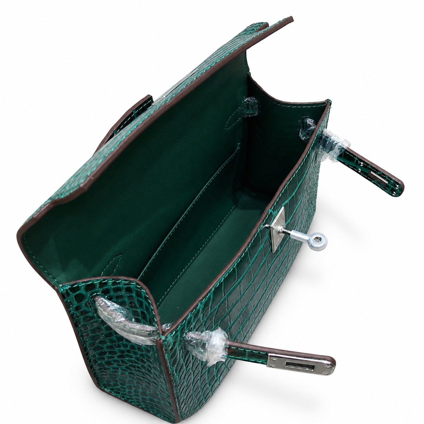 Kelly Pochette Vert Emeraude Shiny Niloticus Crocodile Leather Palladium Hardware Women Clutch Bag