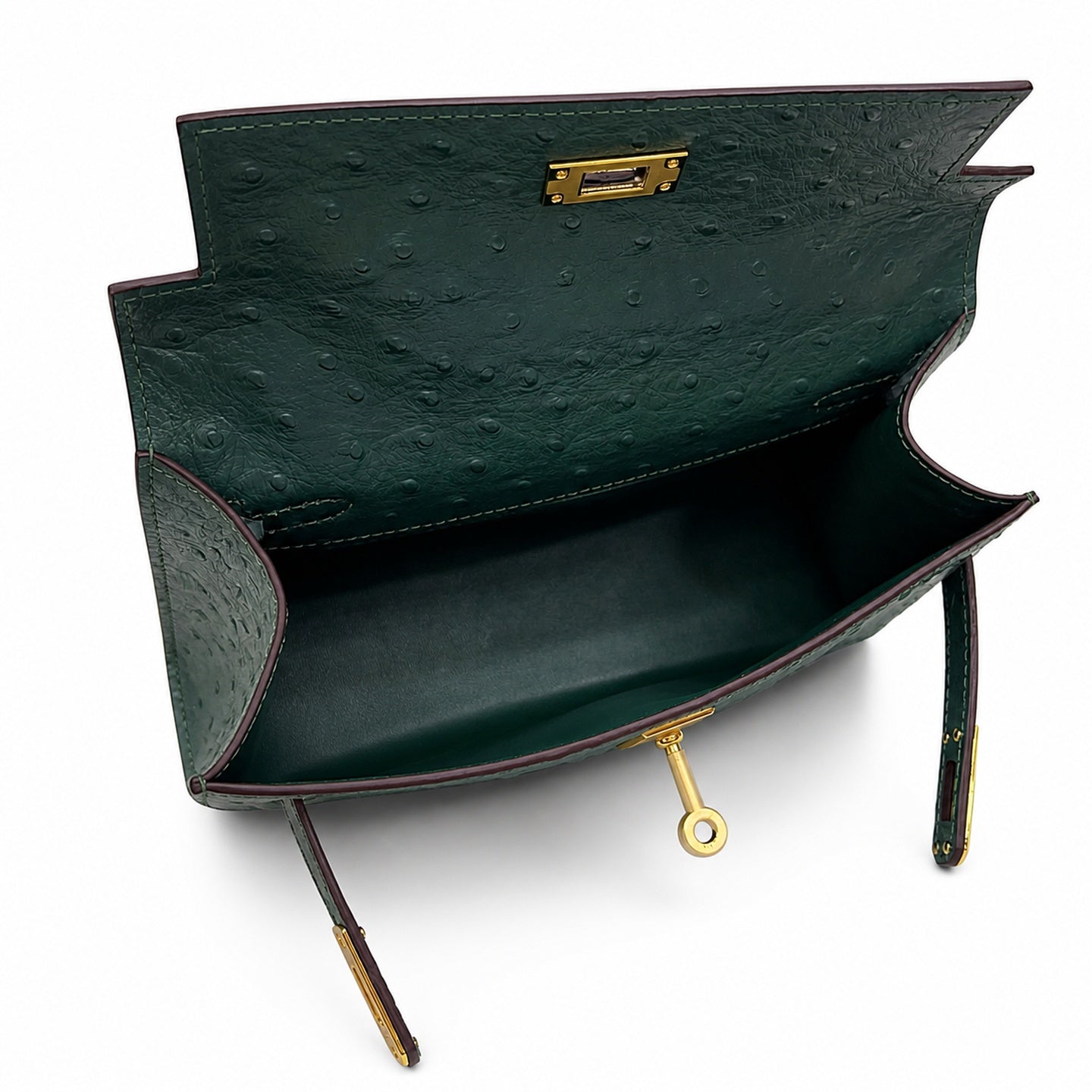 Mini Kelly II Sellier 19cm & 22cm Vert Fonce Ostrich Leather Gold Hardware Women Mini Handbag