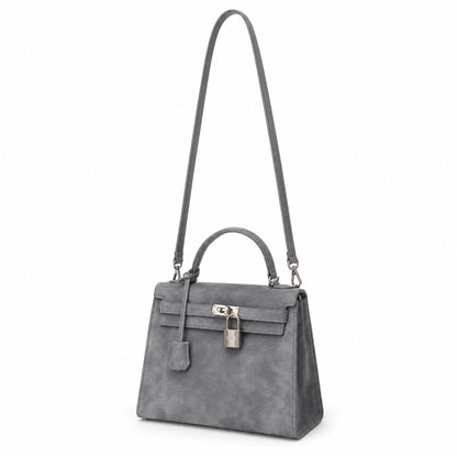 Kelly Sellier 22cm Gris Asphalte Suede Leather Palladium Hardware Women Handbag