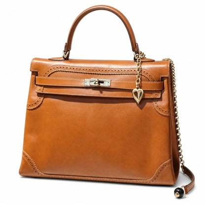 Kelly Sellier Ghillies 28cm Natural Sable Barenia Leather Gold Hardware Women Handbag