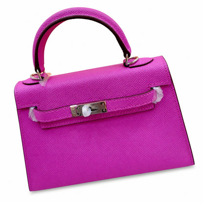 Mini Kelly II Sellier 19cm & 22cm Rose Pourpre Epsom Leather Palladium Hardware Women Mini Handbag