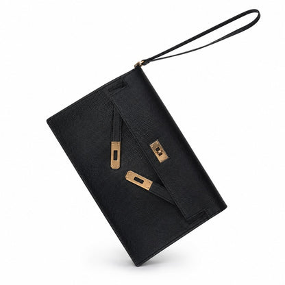 Kelly Elan 25 Underarm Baguette Bag, Genuine Top Layer Cowhide with Glossy Goat Grain, Gold Hardware Black Shoulder Handbag, Spacious Capacity Casual Versatile Daily Purse Size 25×6.5×15cm