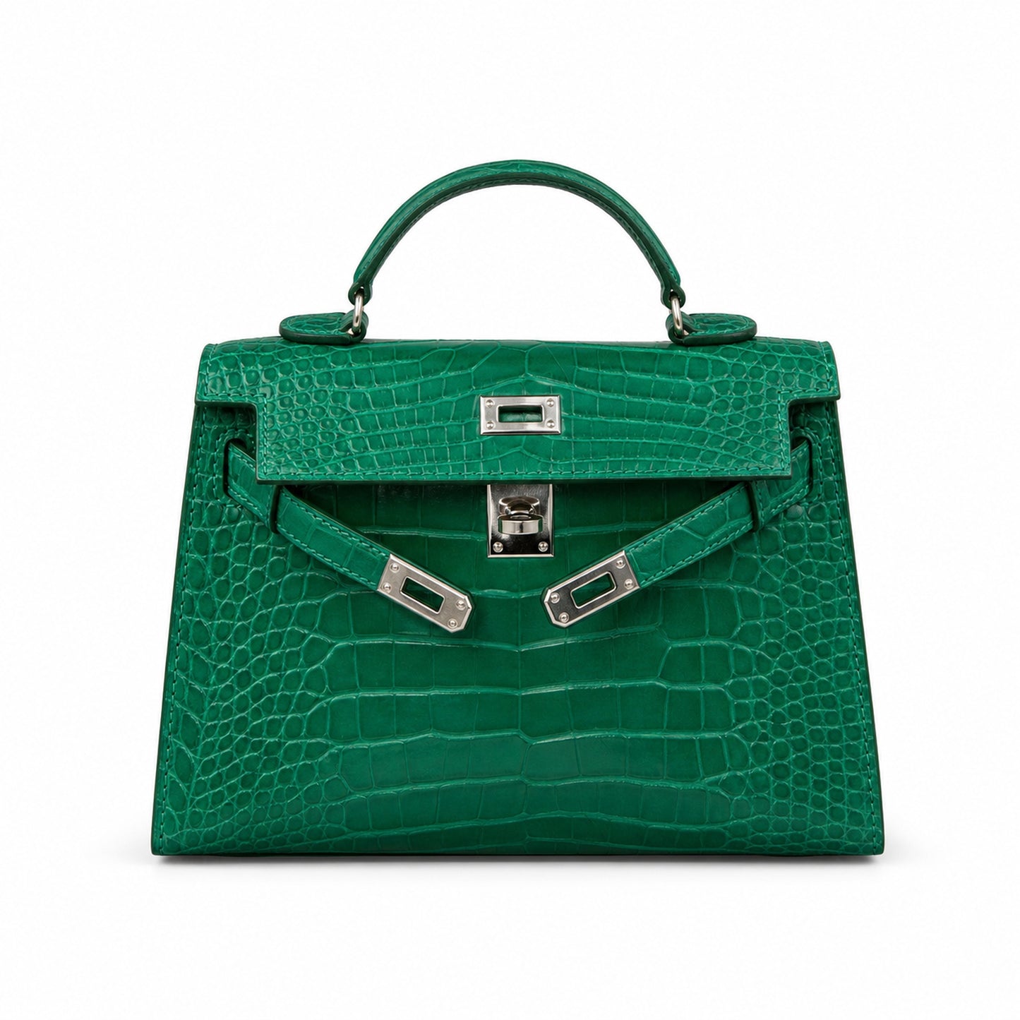 Kelly Pochette Vert Emeraude Shiny Niloticus Crocodile Leather Palladium Hardware Women Clutch Bag