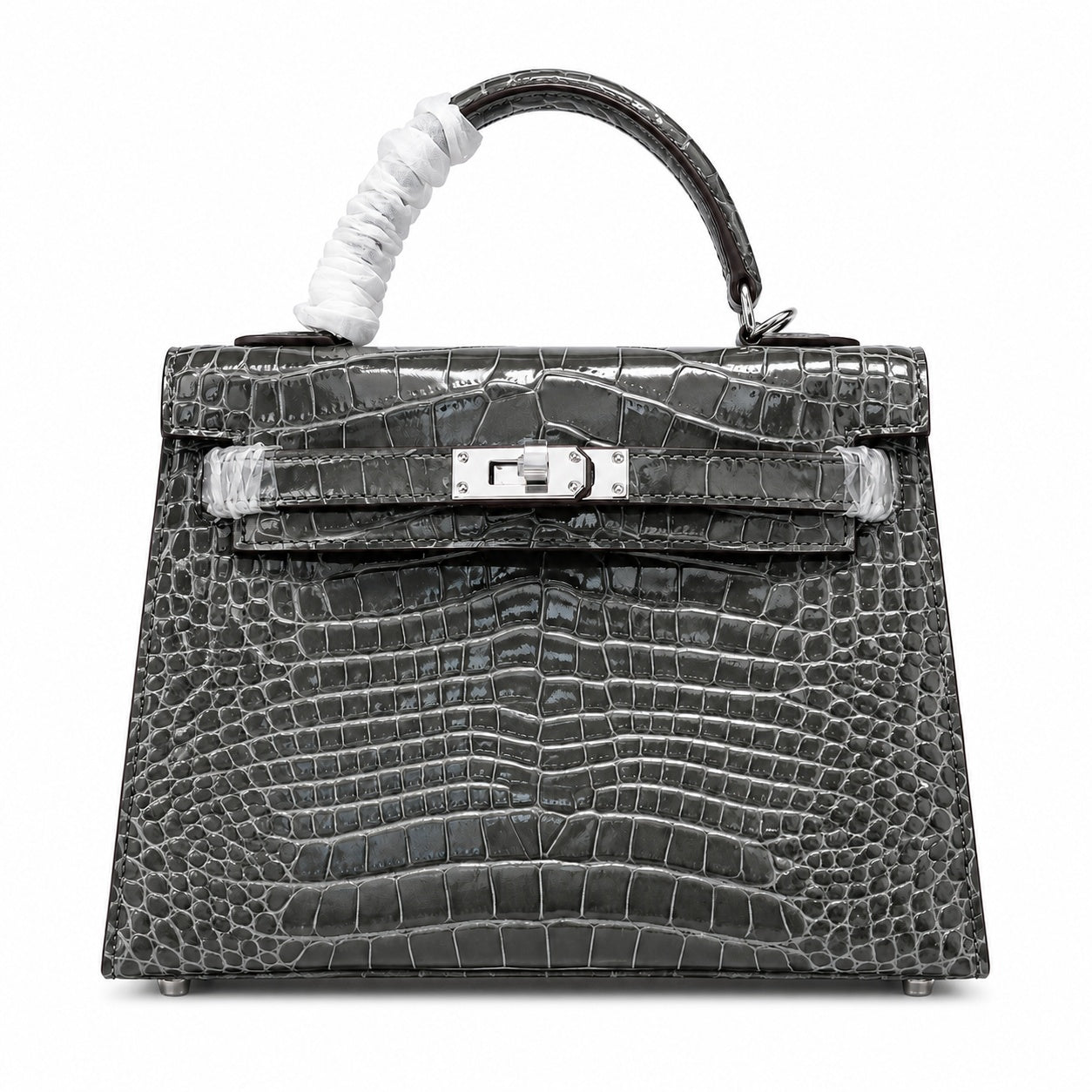 Kelly Sellier 22 Étoupe Shiny Alligator Silver Hardware