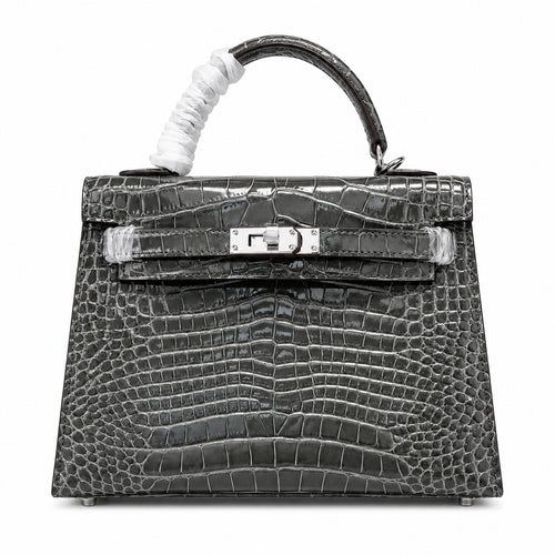 Kelly Sellier 22 Étoupe Shiny Alligator Silver Hardware