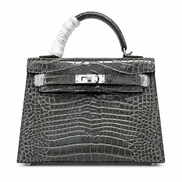 Kelly Sellier 22 Étoupe Shiny Alligator Silver Hardware
