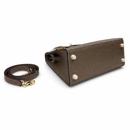 Hermès Kelly Sellier 25 Ostrich Etoupe Gold Hardware