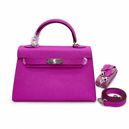 Mini Kelly II Sellier 19cm & 22cm Rose Pourpre Epsom Leather Palladium Hardware Women Mini Handbag