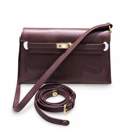 Kelly Elan 25 Underarm Baguette Bag, Genuine Top Layer Cowhide Goat Grain Leather, Gold Hardware Havane Brown Shoulder Purse, Low-key Old Money Vintage Style Daily Handbag Size 25×6.5×15cm