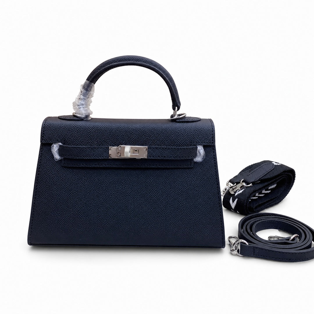 Mini Kelly II Sellier 19cm & 22cm Noir Epsom Leather Palladium Hardware Women Mini Handbag
