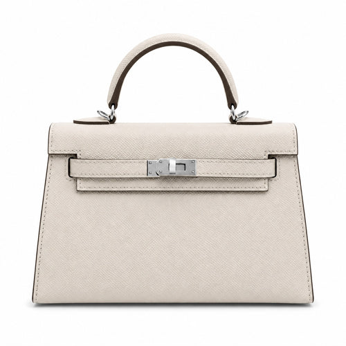 Mini Kelly II Sellier 19cm & 22cm Craie Epsom Leather Palladium Hardware Women Mini Handba