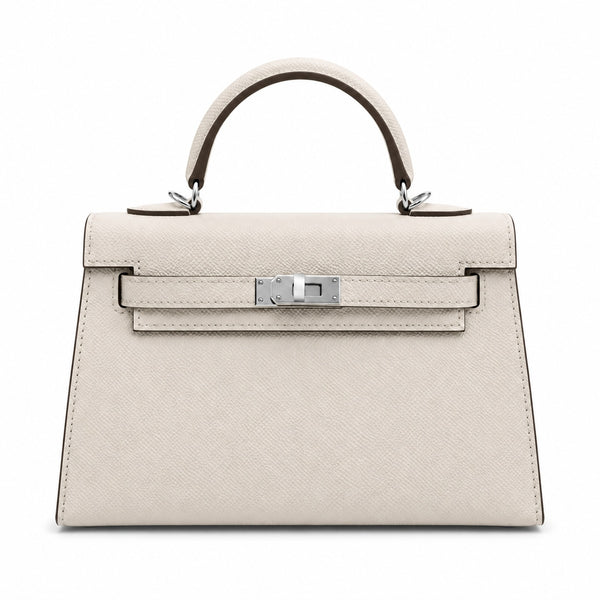 Mini Kelly II Sellier 19cm & 22cm Craie Epsom Leather Palladium Hardware Women Mini Handba
