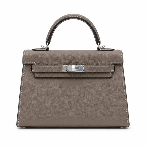 Mini Kelly II Sellier 19cm & 22cm Gris Asphalte Epsom Leather Palladium Hardware Women Mini Handbag