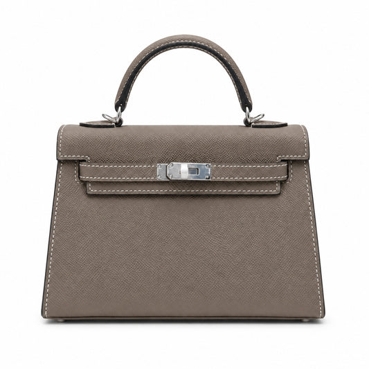 Mini Kelly II Sellier 19cm & 22cm Gris Asphalte Epsom Leather Palladium Hardware Women Mini Handbag
