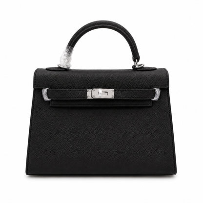 Mini Kelly II Sellier 19cm & 22cm Noir Epsom Leather Palladium Hardware Women Mini Handbag