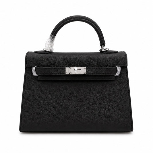 Mini Kelly II Sellier 19cm & 22cm Noir Epsom Leather Palladium Hardware Women Mini Handbag