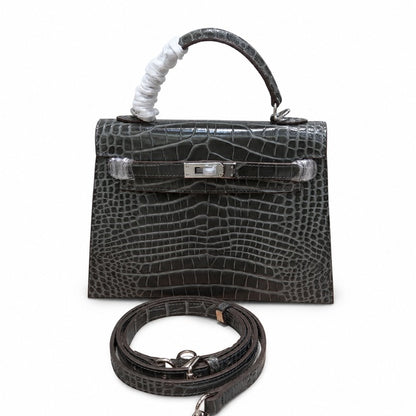 Kelly Sellier 22 Étoupe Shiny Alligator Silver Hardware