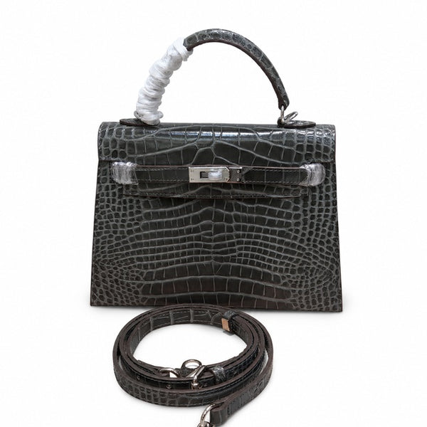 Kelly Sellier 22 Étoupe Shiny Alligator Silver Hardware