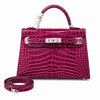 Kelly Sellier 19cm Fuchsia Shiny Crocodile Leather Gold Hardware & Palladium Hardware Women Handbag