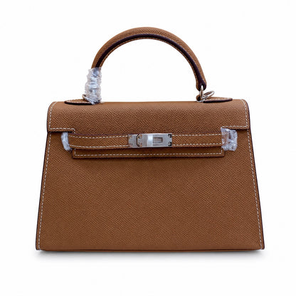 Mini Kelly II Sellier 19cm & 22cm Etoupe Epsom Leather Palladium Hardware Women Mini Handbag