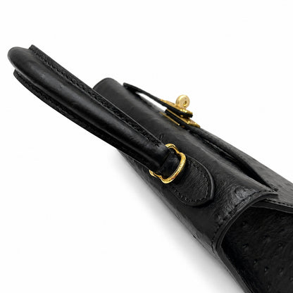 Kelly Sellier 25cm Noir Black Ostrich Gold Hardware Designer Shoulder Tote