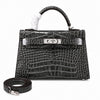 Kelly Sellier 19cm Gris Elephant Shiny Crocodile Leather Gold Hardware & Palladium Hardware Women Handbag