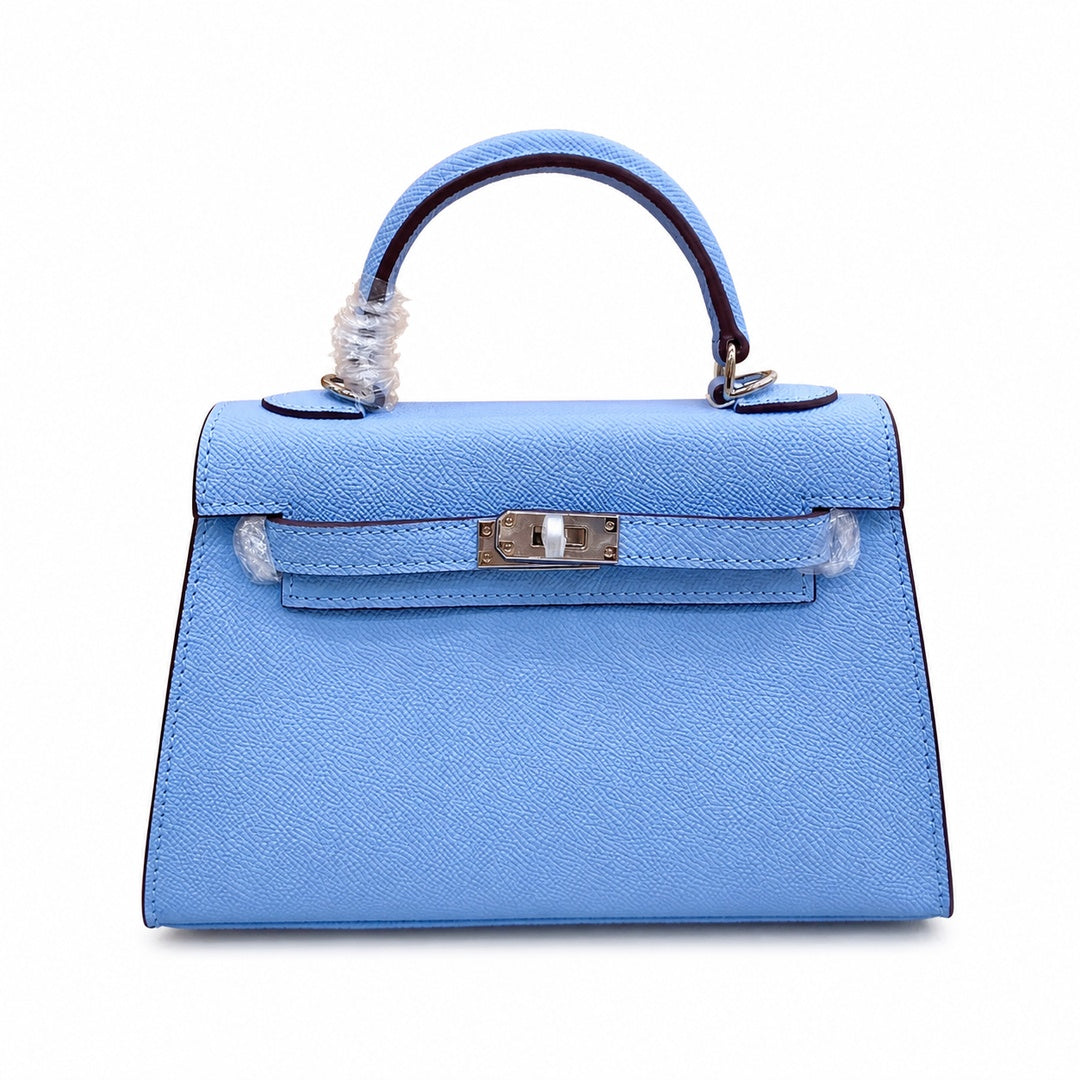 Mini Kelly II Sellier 19cm & 22cm Bleu Brume Epsom Leather Palladium Hardware Women Mini Handbag