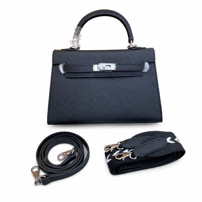 Mini Kelly II Sellier 19cm & 22cm Noir Epsom Leather Palladium Hardware Women Mini Handbag