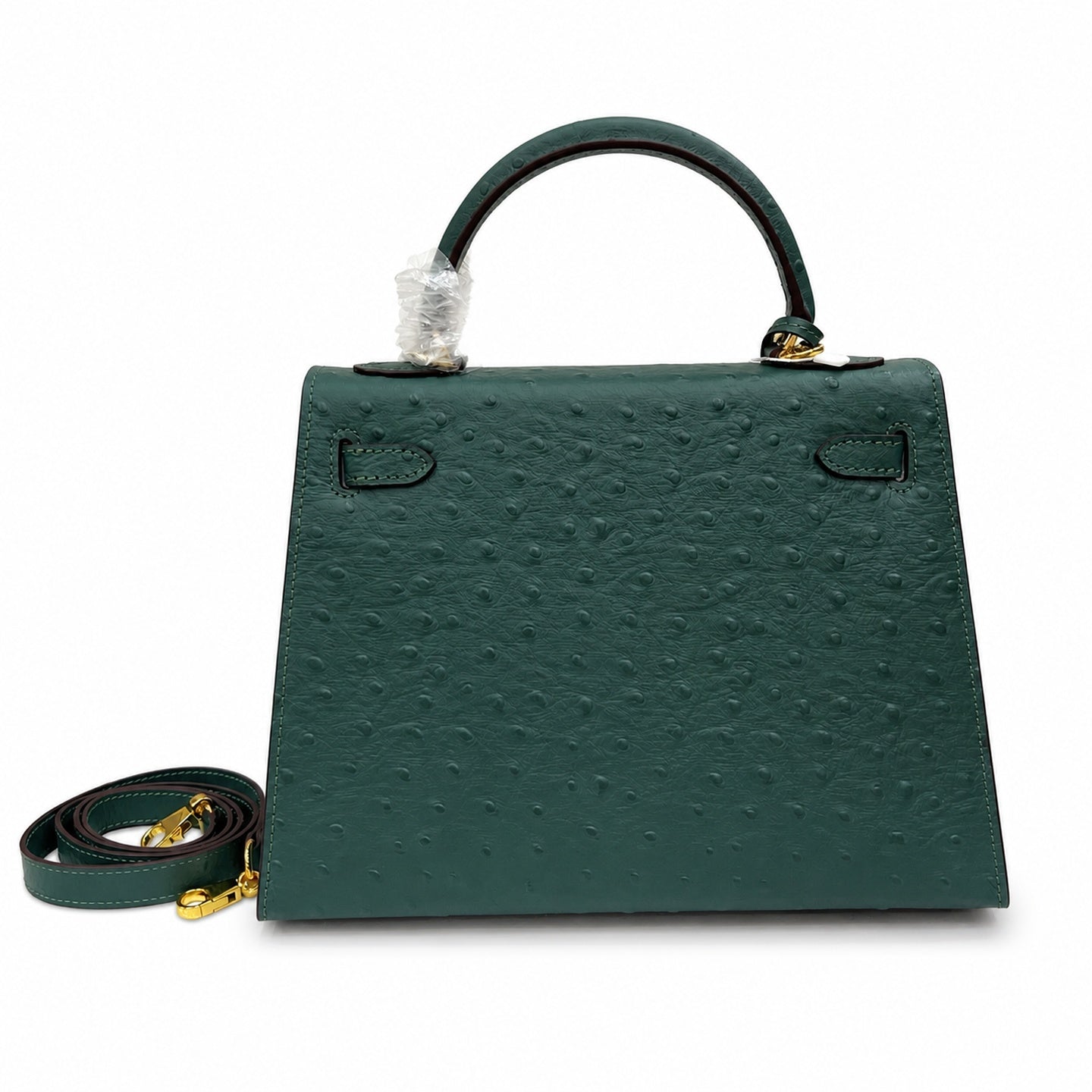 Kelly Sellier 25cm Vert Cypress Ostrich Gold Hardware Vintage Women Handbag
